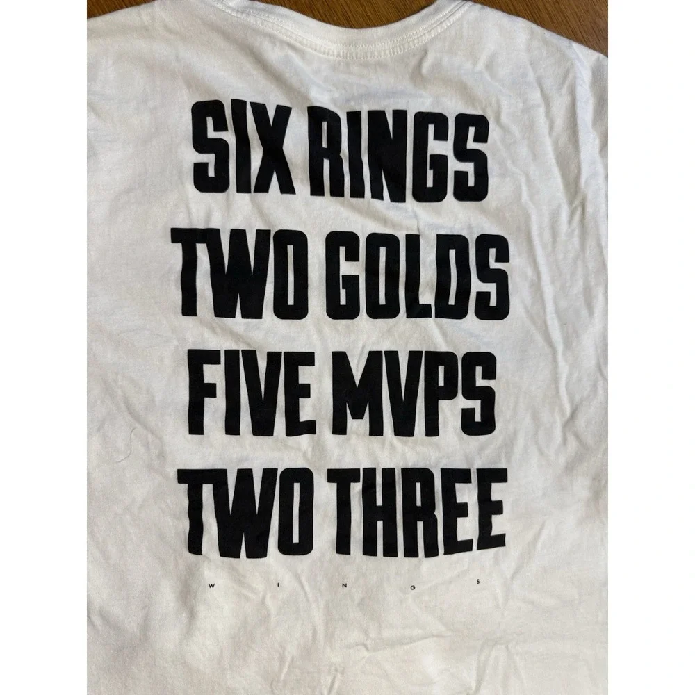 Jordan Wings Long Sleeve Shirt Mens M White Six Rings Two Golds MJ Poster Tee